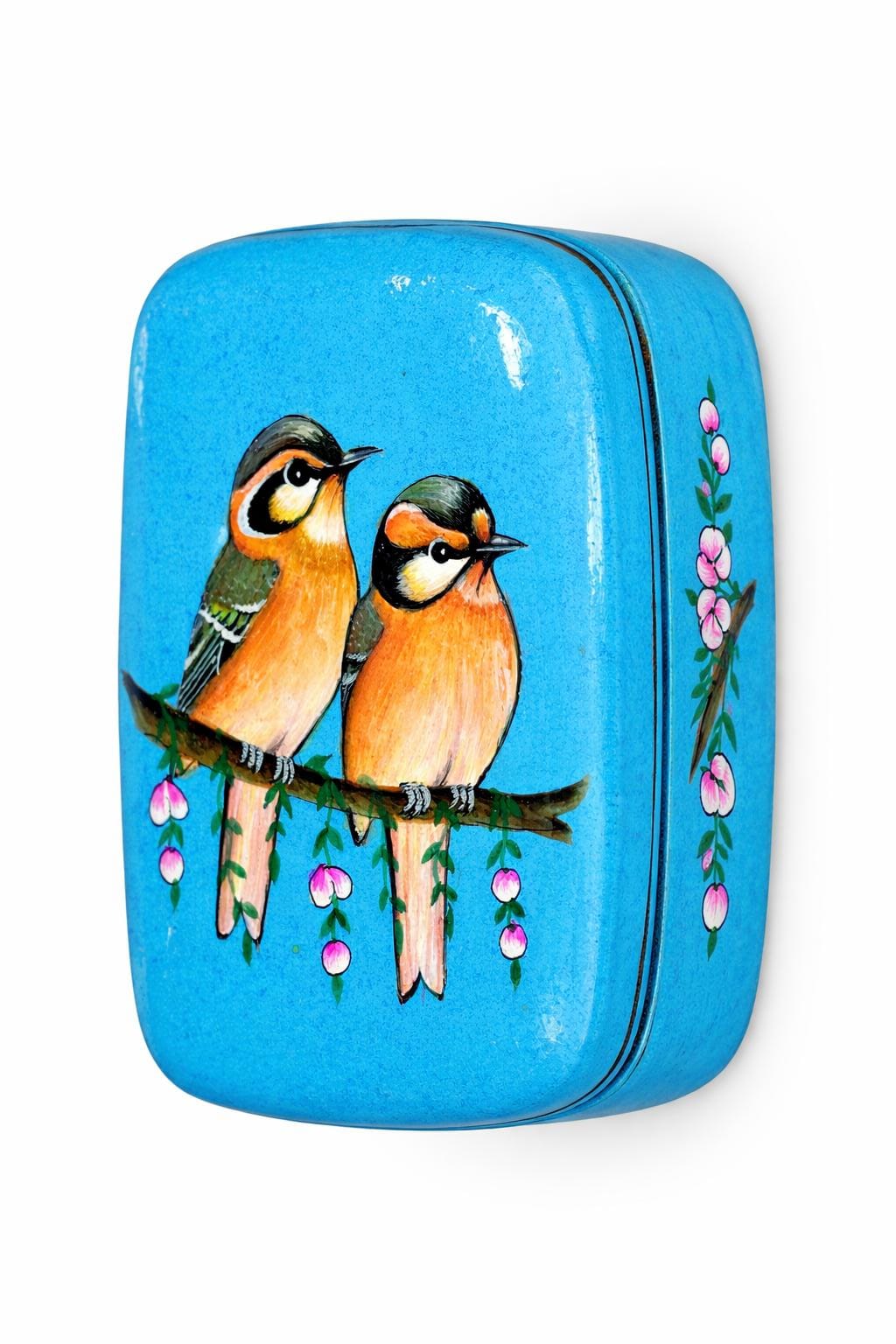 Papier machie box ,Wooden jewellery box, handmade trinket box, antique jewellery box with birds